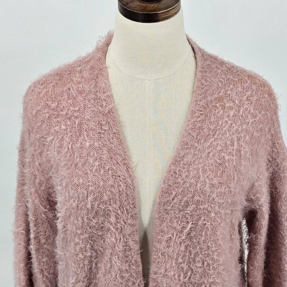 Chelsea & Theodore Open Front Cardigan Women's M Pink Fuzzy Comfort